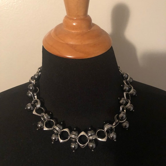 Mixed metal - black / silver collar necklace - Picture 2 of 3